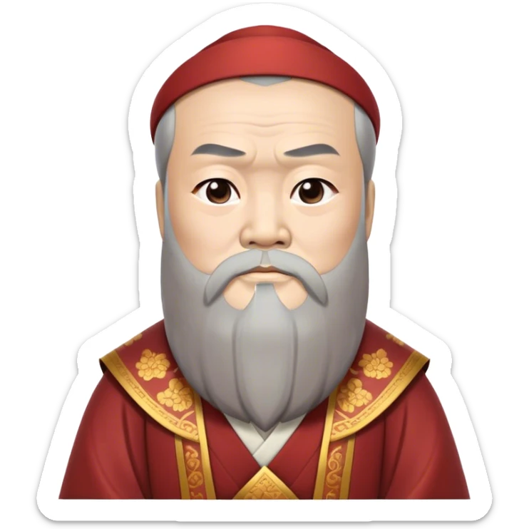 Cinematic Realistic Confucius Portrait Emoji, depicted as a wise ancient philosopher in traditional robes with a serene, contemplative expression, rendered with soft timeless textures and harmonious natural lighting that captures his enduring wisdom. sticker
