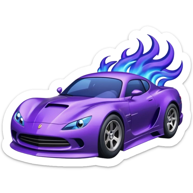 Purple car drifting with navy blue flames coming out of the rear tires. sticker