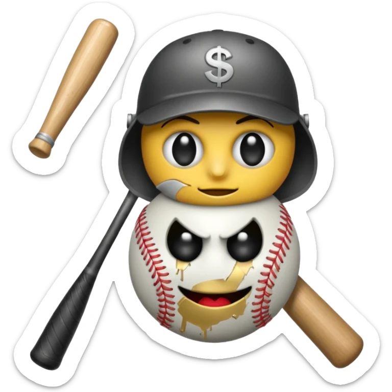 Bomb emoji holding a baseball bat with money sign eyes sticker