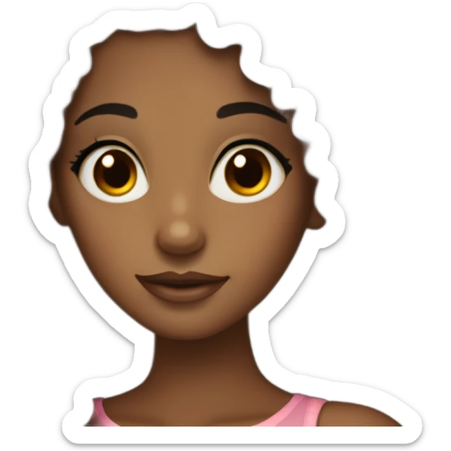 pretty brown skin girl with black long curly hair with volume and dark brown eyes and lashes  sticker