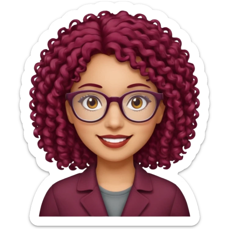 hispanic women with brown eyes and clear glasses and burgundy curly hair sticker