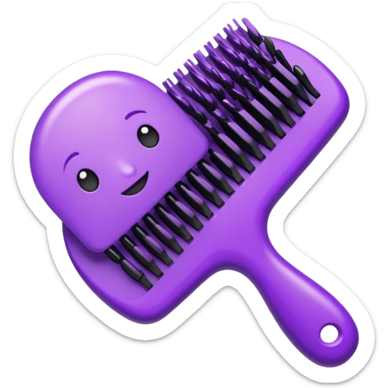 purple hair brush and comb crossed together, both purple, Apple iOS style emoji sticker