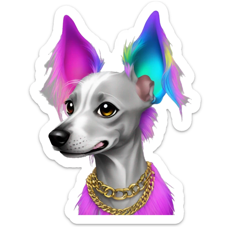 Punk Chinese crested dog neon rainbow hair gold chain punk piercings tattoos punk ear piercings sticker