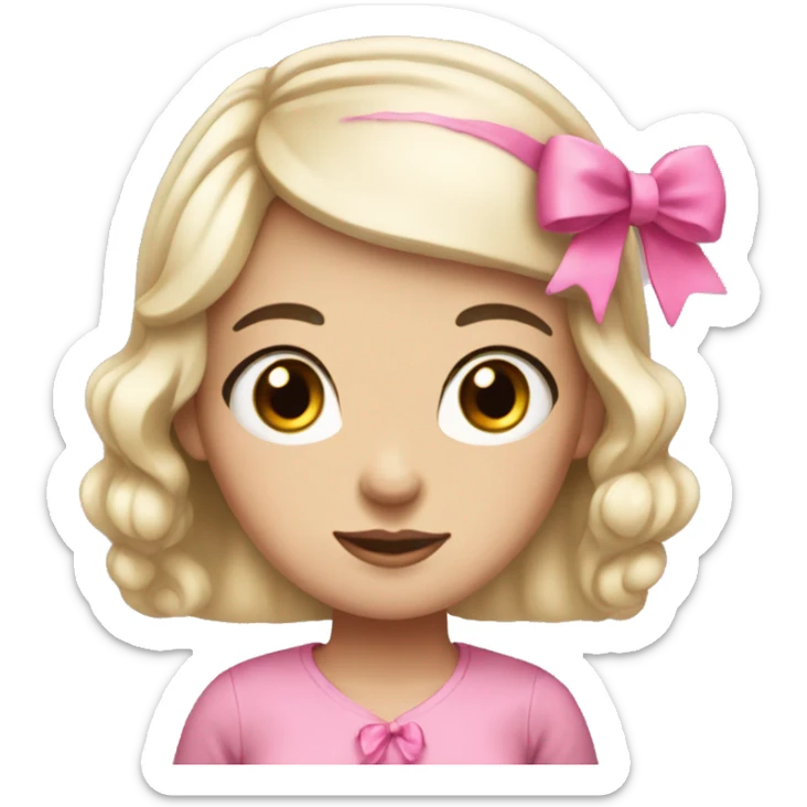 white girl with black hair with a pink bow on her head  sticker
