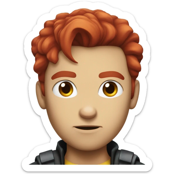 X-men’s rogue with red hair and a white streak in the hair and a sad face sticker