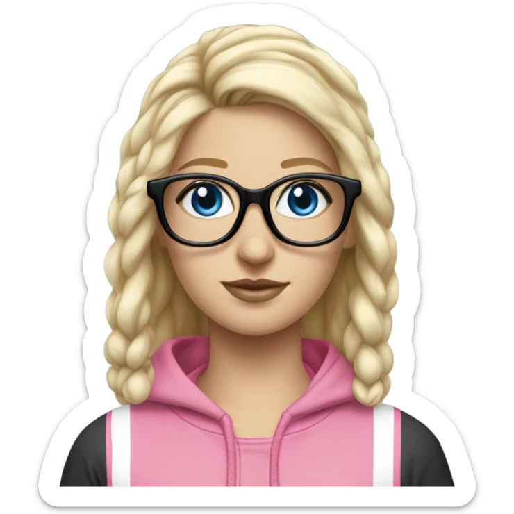 Beautiful-fair-haired-white-girl-pink-oversize-tracksuit-black-glasses-blue-eyes sticker