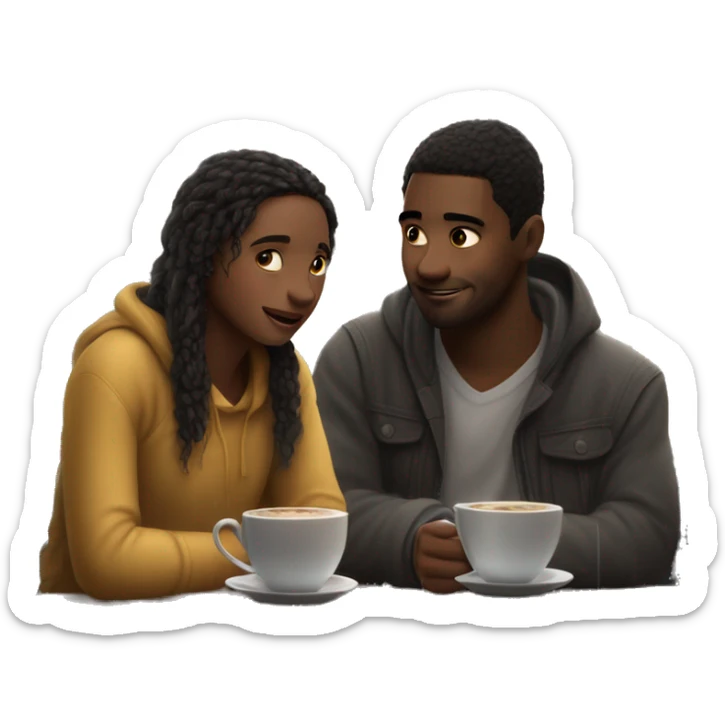 Picture two soulmates in a cozy café, rain tapping on the window. They’re having a heartfelt conversation, sharing their deepest secrets, and their eyes reflect mutual understanding and warmth. sticker