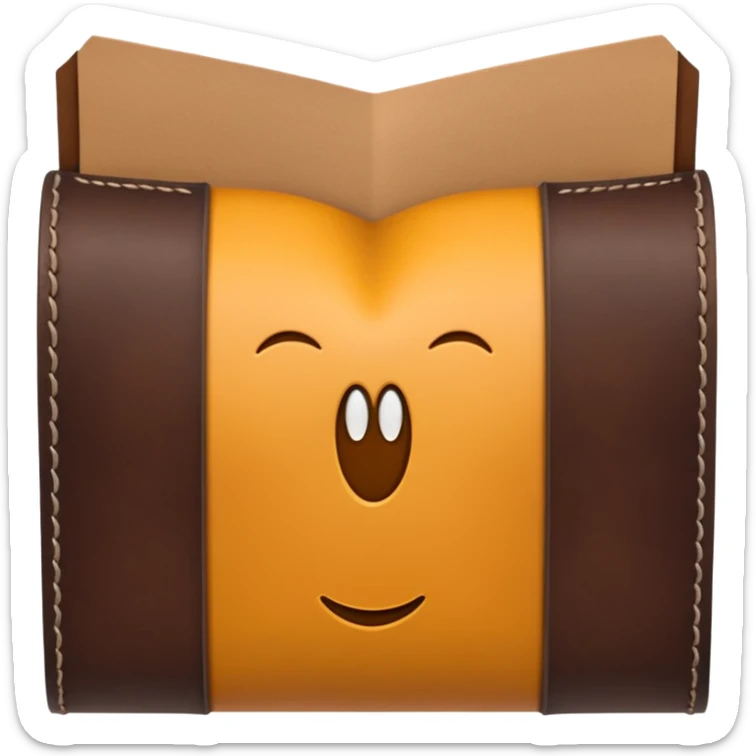 A 3D Apple-style emoji of an industrial leather material, shown as a neatly folded or rolled sheet of dark brown leather with visible texture and stitching details, giving a modern and manufactured look, clean and simple design, no background sticker