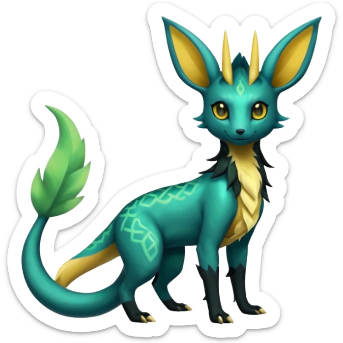 Dark Shiny Edgy Exotic Electrike-Salandit-Leafeon-Umbreon-Fakémon-hybrid-creature (full body)  sticker