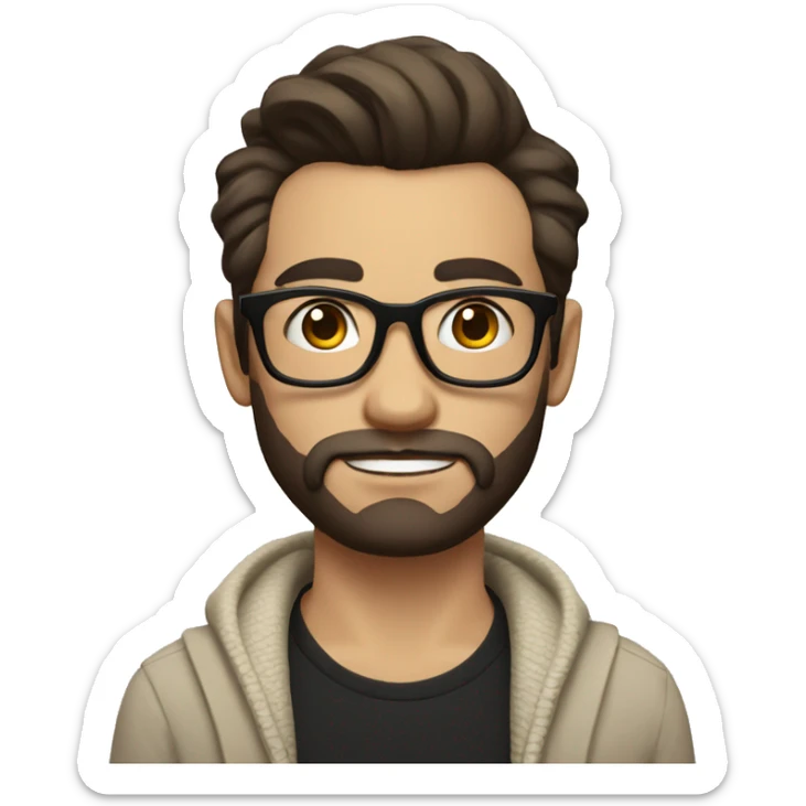 hipster guy with slick hair and thick eyebrows, in black shirt and cream cardigan sticker