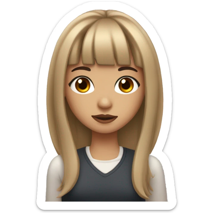 A girl with brown eyes, long eyelashes, and medium-length hair with bangs, big lips, and a nose piercing. sticker