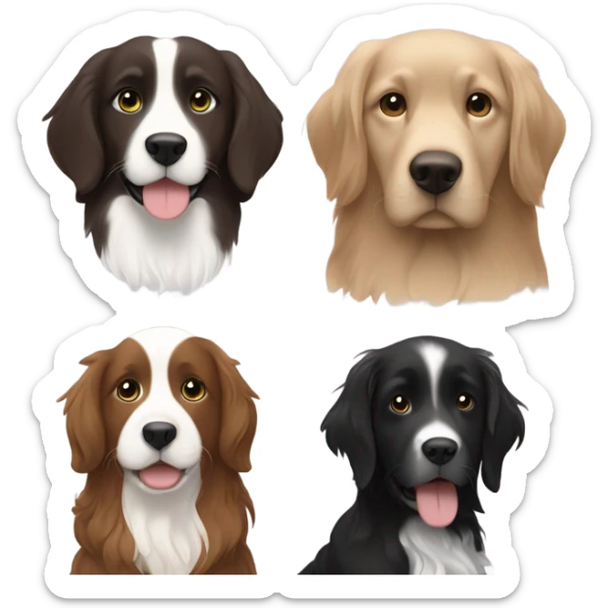Girl with brown hair and green brown eyes next to a black golden retriever and épagneul breton black and White  sticker