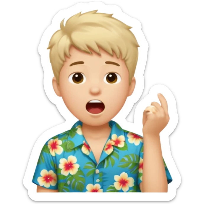 Teen boy short fluffy hair Hawaiian shirt yawning sticker