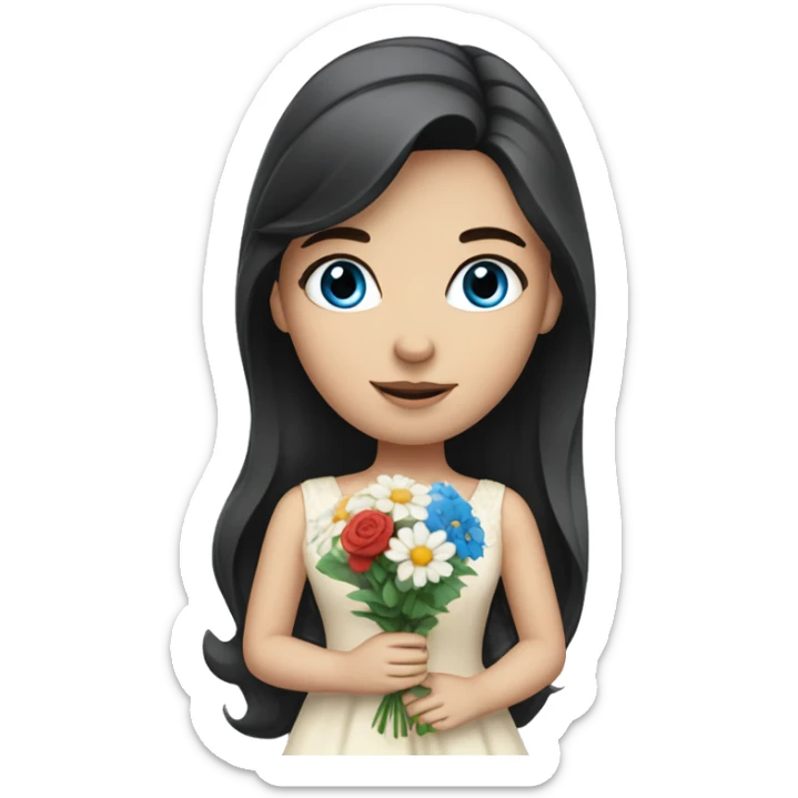European Girl with dark hair and blue eyes with bouquet  sticker