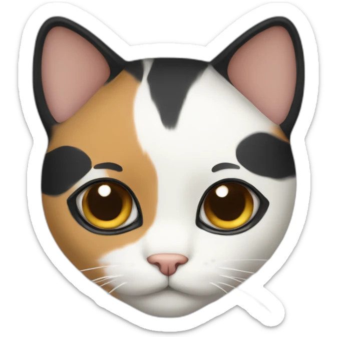 Calico cat with black face and white stripe in middle of face sticker