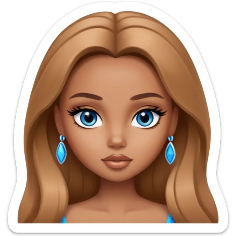 pretty bratz girl, long light brown hair, blue eyes, black eyeliner, tan skin sticker