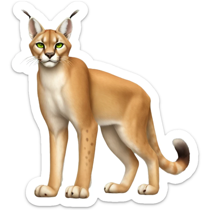 Beige Lynx-Caracal-hybrid with orange points with spots, green eyes brown toes, and short tail, full body sticker