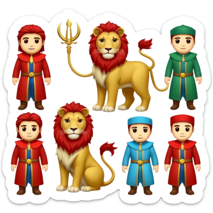 Güneş gözlüklü pantolonlu sarı kırmızı tişörtlü yeşil gözlü mavi saçlı aslan sticker