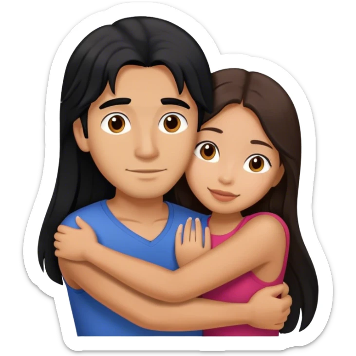 Guy with long black hair hugging Filipina girl with brown hair  sticker