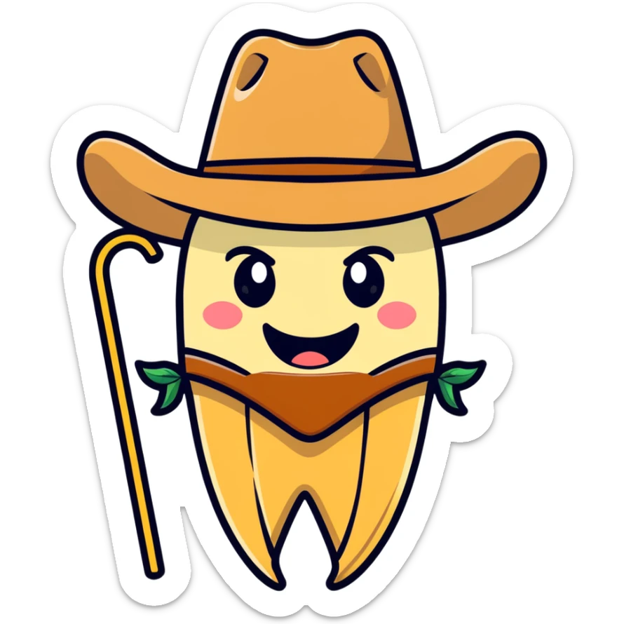 Buck tooth emoji wearing a cowboy hat with a piece of straw in its mouth sticker