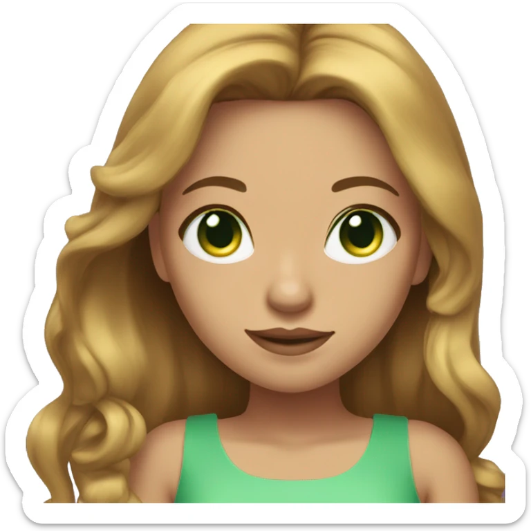 golden brown straight hair green eyes lavender dress sticker