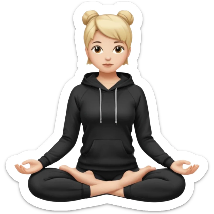 Girl w short hair up in a bun yoga pants and black hoodie  sticker