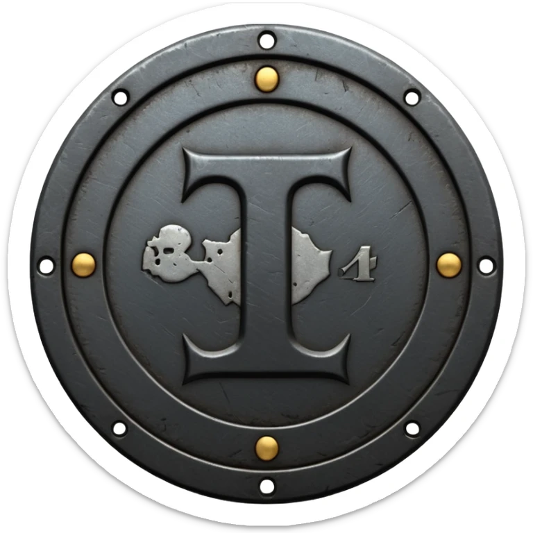 Minimal emoji, gothic metal coin made of black steel, engraved number 1 at the center, ancient industrial aesthetic, worn metal texture, no glow, no neon, flat emoji design, centered, transparent background sticker