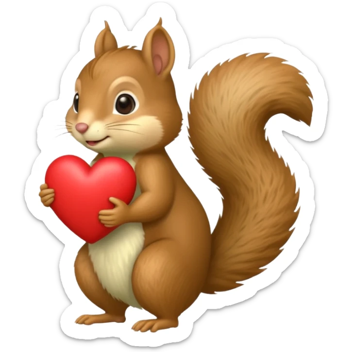 Soft yeşil bir sincap kocaman bir kalp taşıyor sanki karşında çok sevdiği biri varmış gibi sticker