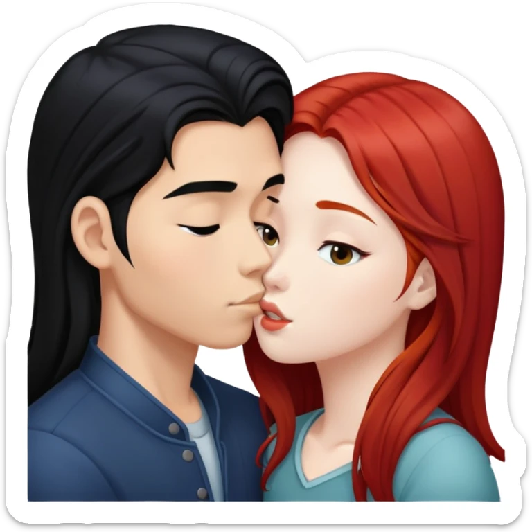 long hair asian boy kisses redhead white girl  sticker
