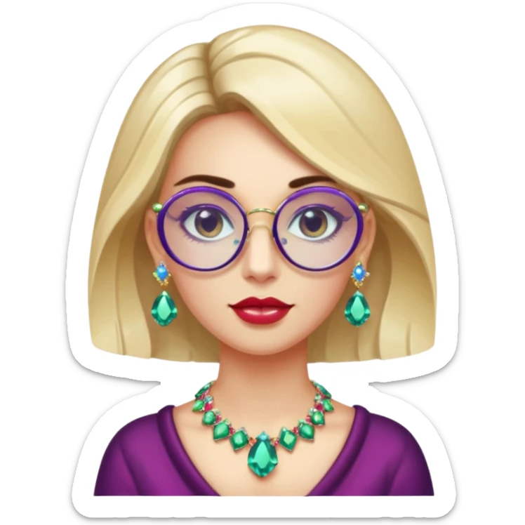 gem lover woman with gem accessories excessive amount gem glassess very big gem earrings sticker
