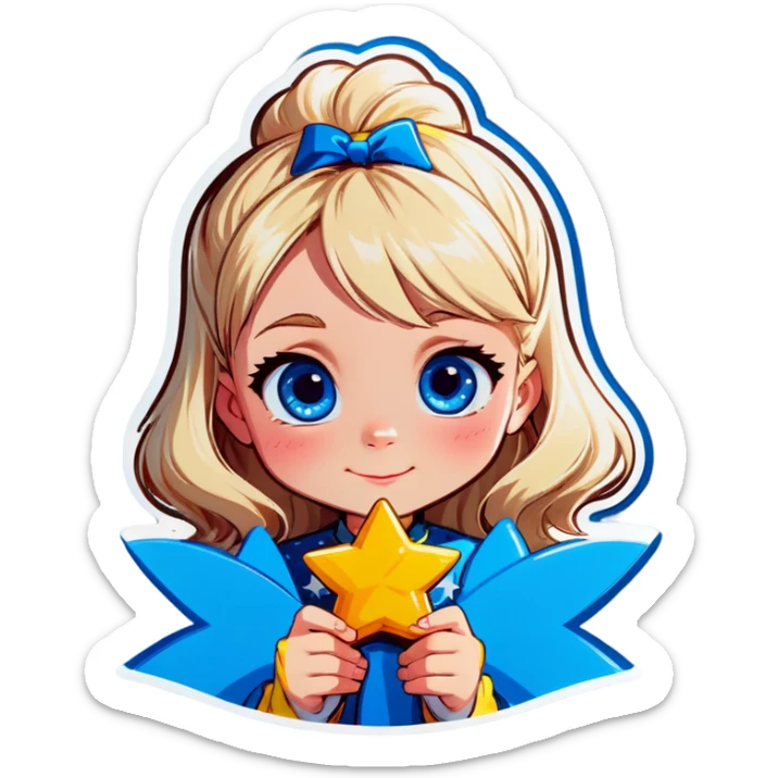 Blonde hair blue eyed girl making a wish on a star or love sticker