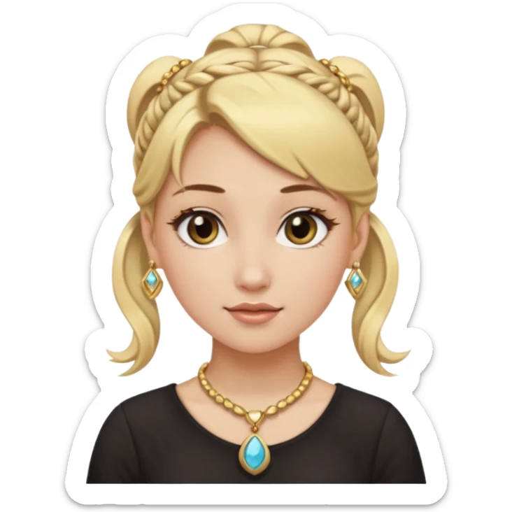 fancy blonde hair girl with ponytails brown makeup and jewellery sticker