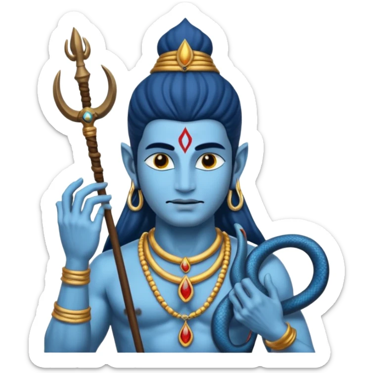 Mahadev real god  shiv not like cartoon  blue body and trishul and and had damru and nack around sanke  sticker