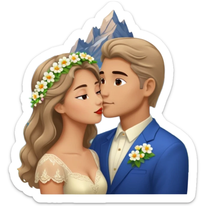 Kissing Couple traveling in Montenegro russian man and elegant  Latina girl delicate flowers and mountains in the background  sticker