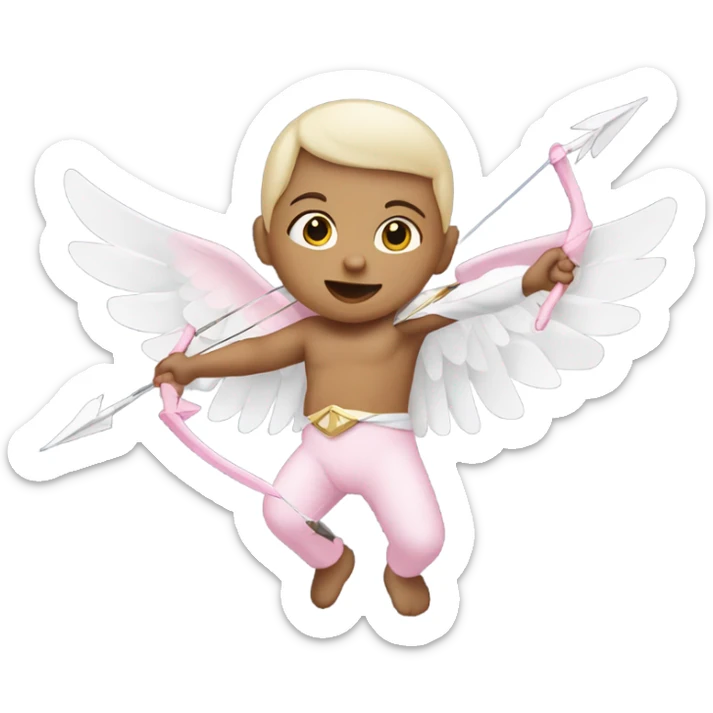Flying newborn baby with big white wings, shooting with bow and arrow, wearing light pink pants sticker