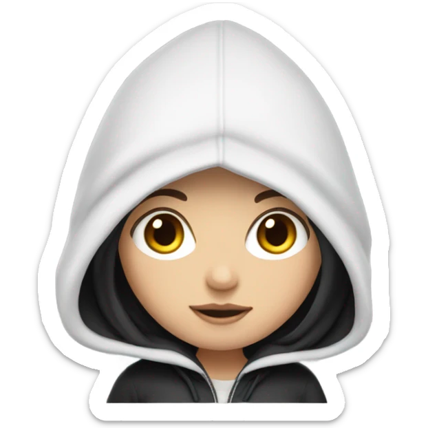 White Girl with black hair wearing hoodie with hood down sticker