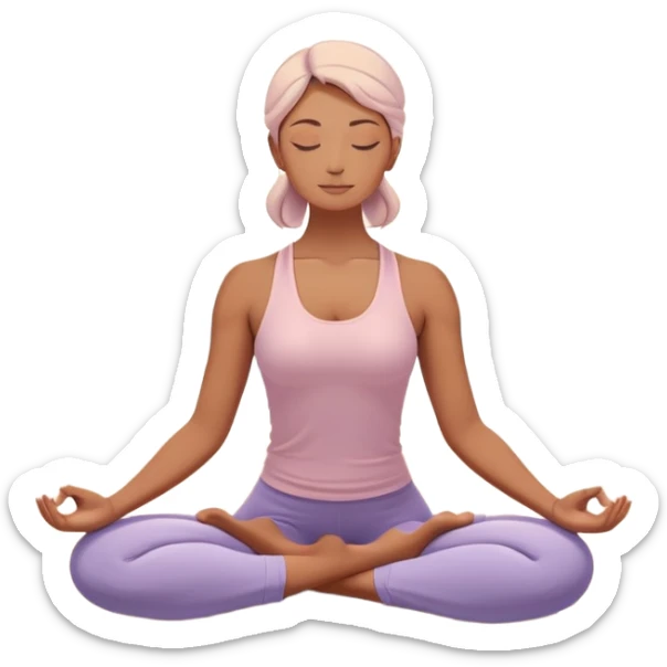 A peaceful person practicing yoga on a calm beach at sunrise, in a serene meditative pose. Soft pastel colors surround the scene, with gentle waves in the background and smooth, flowing lines representing balance and tranquility. The atmosphere feels centered and mindful. sticker