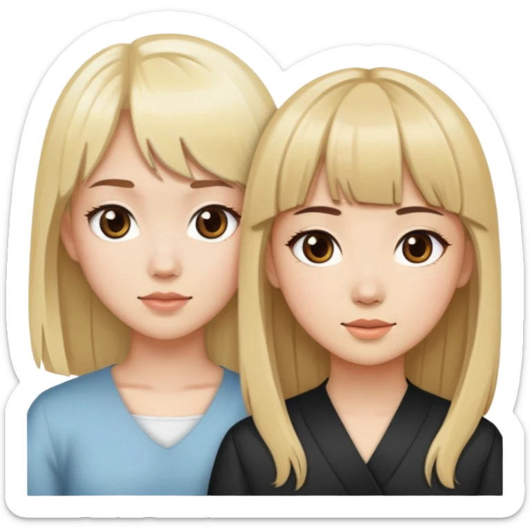 Blonde white girl middle part with brown hair asian girl bangs sticker