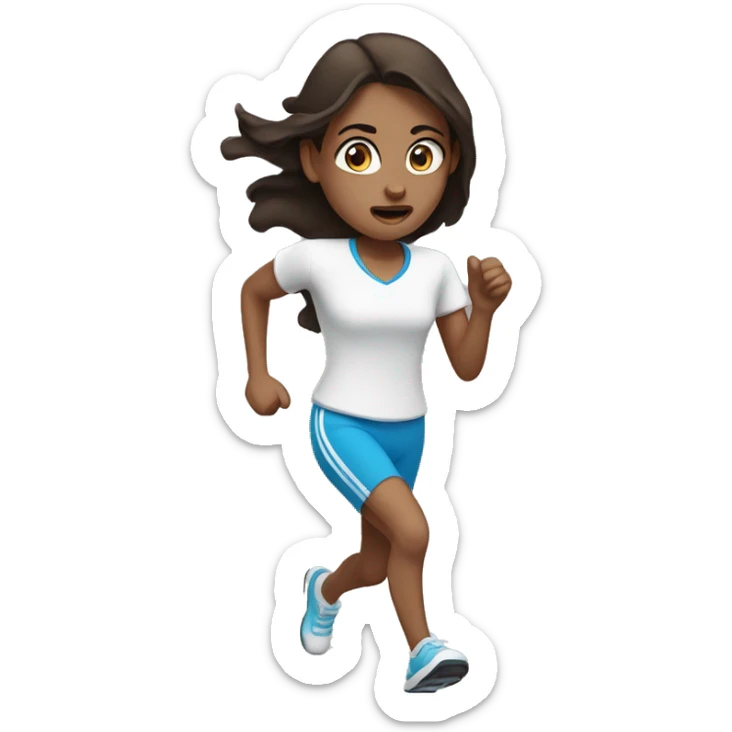 White Running girl out of breath with dark brownhair and blu eyes sticker