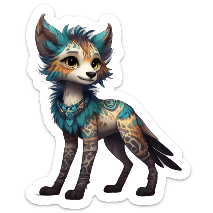 cute cool edgy fantasy animal fursona creature by griffsnuff & LiLaiRa & Falvie with exotic colors with patterns and feathers and collar full body sticker