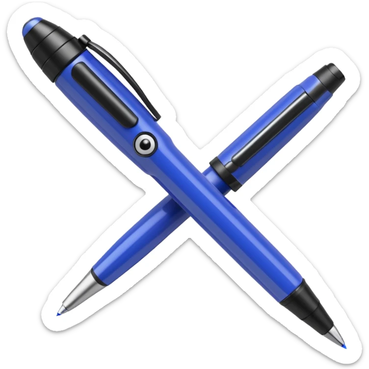 3D render of Hidden Camera Pen, secret agent spy gear aesthetic, hidden mechanisms, glossy blue ballpoint pen with a glass lens tip, sleek tactical texture, Apple emoji style, isolated on white background --v 6.0. sticker