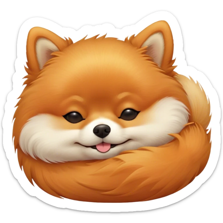 Meme-Worthy Cute Sleeping Orange Pomeranian Portrait Emoji, Head resting peacefully with a contented smile, showcasing a delightfully compact build and a luxuriously soft, fluffy orange Fur, eyes shut in a serene nap, Simplified yet hilariously adorable features, highly detailed, glowing with a soft, drowsy light, high shine, relaxed and utterly lovable, stylized with an air of playful laziness, bright and heartwarming, soft glowing outline, capturing the essence of a comically sleepy companion, so meme-worthy it feels like it could instantly become the next viral sensation of adorable slumber! sticker