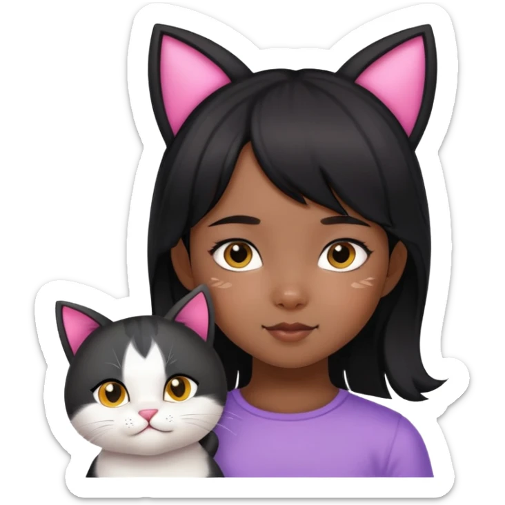 6 years old black hair asian girl with a cat ears sticker