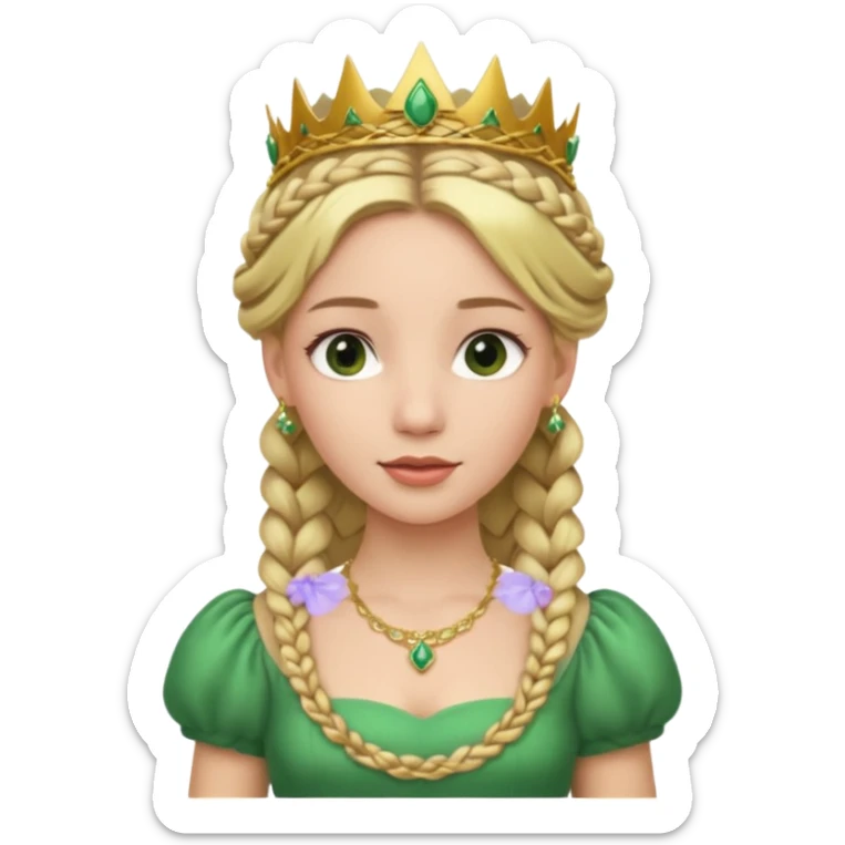 Princess in green Dress with Tiara, Braided Blonde Hair sticker