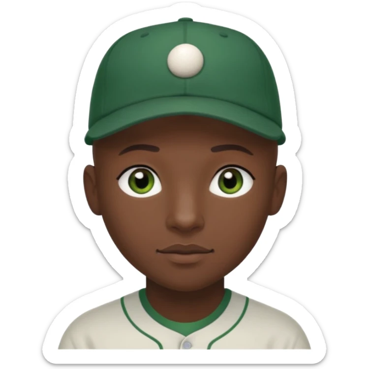Black bald guy with a baseball cap, brown eyes & a white girl brown hair with green eyes no baseball cap sticker