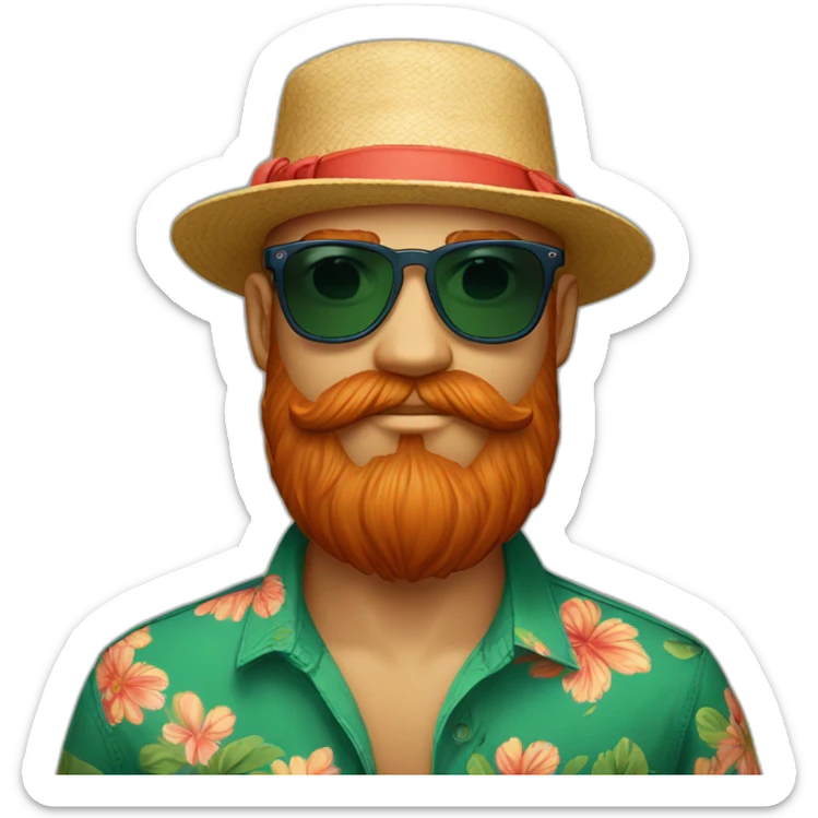 bright-red-beard-wearing-a-floral-shirt-and-wearing-green-sunglasses-and-a-bucket-hat hugging sticker