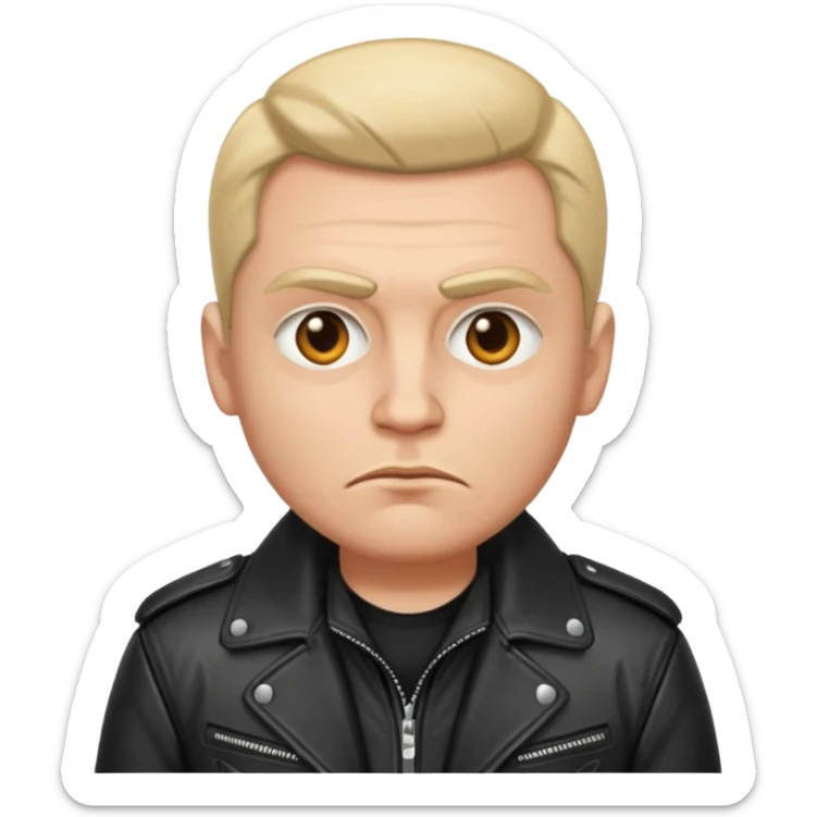 Russian 1990s gangster emoji, leather jacket,, serious face, cartoon style sticker