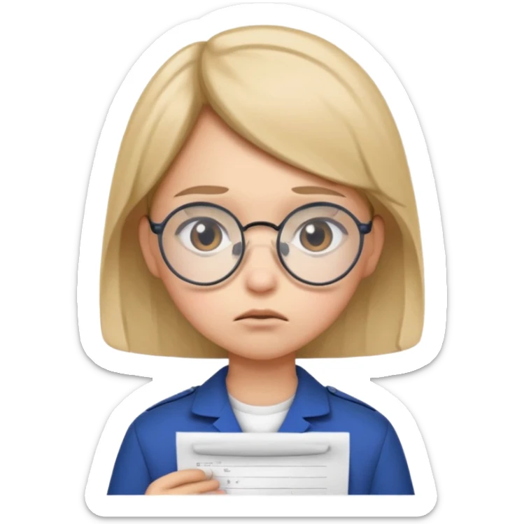 Frowns with Glasses, Angry Student: Teen in uniform, round glasses, holding test paper, pouting
 sticker