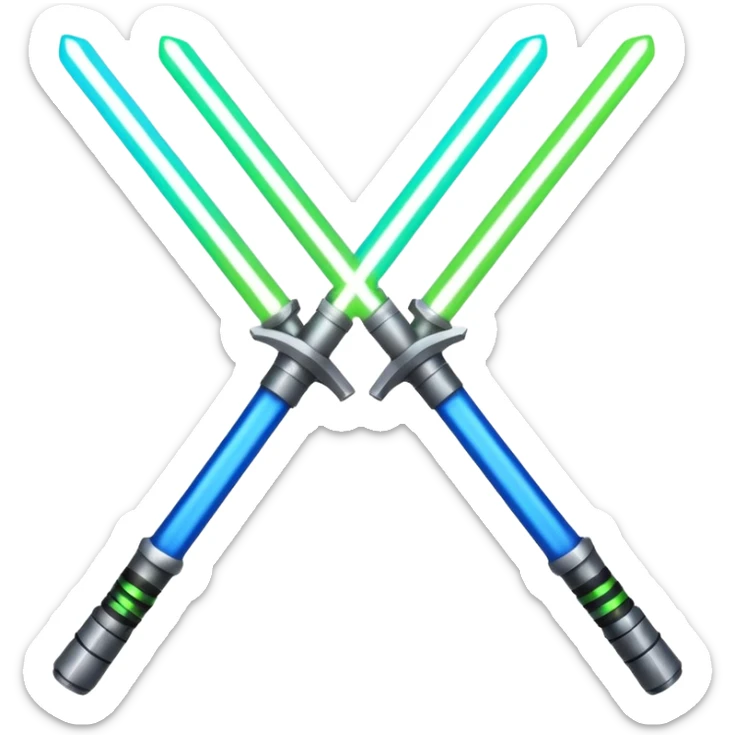 pair of crossed sabers designed to look like glowing lightsabers, vibrant and dynamic, realistic emoji style sticker