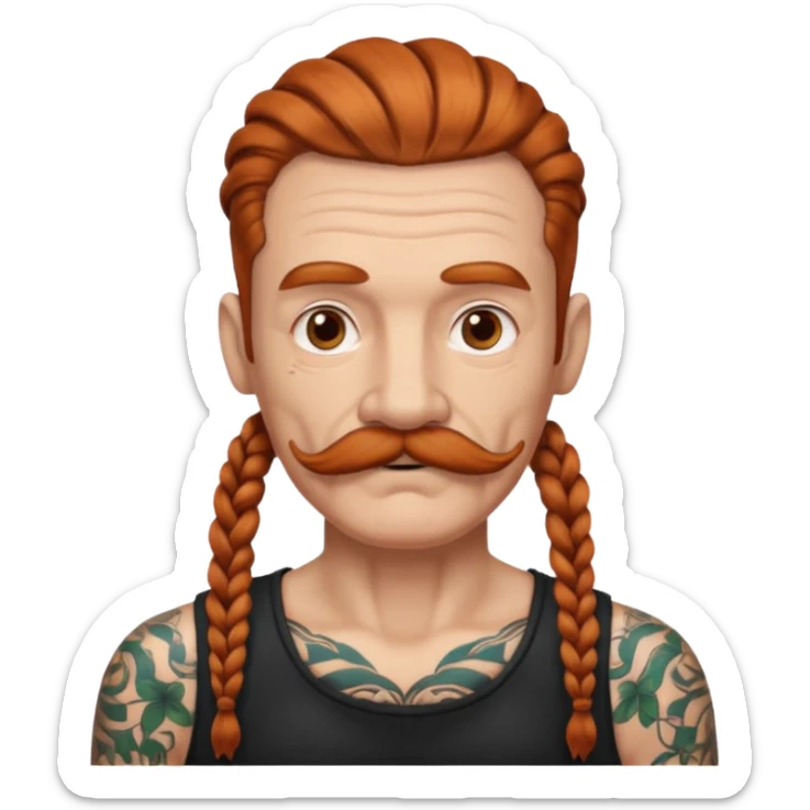 gray color mstache dark ginger braids man very gray mustache old very tattoed with the whitest mustache ever sticker